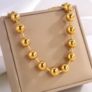 Luxury 18K Gold Plated Stainless Steel Large Round Ball Bead Bracelet For Women Minimalist Adjustable Chain Jewelry Gift