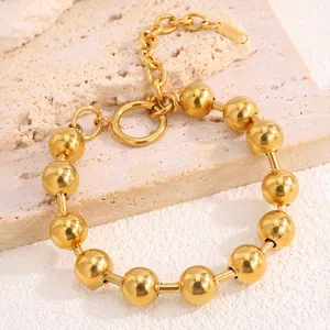 Minimalist 18k gold plated stainless steel bead bracelet with OT clasp on stone