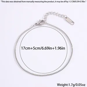 Detailed view of silver stainless steel box chain with dimensions 17cm and 5cm extender