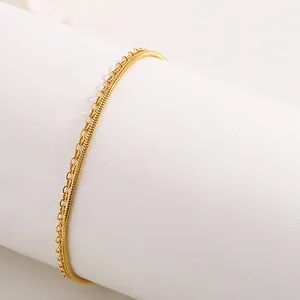 Gold double-layered titanium steel leaf bracelet with snake and link chain design