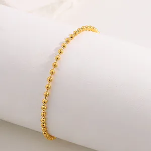 Polished gold beaded bracelet in high-quality stainless steel with a minimalist ball chain