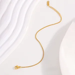 Detailed shot of golden box chain bracelet with lobster clasp and extension link
