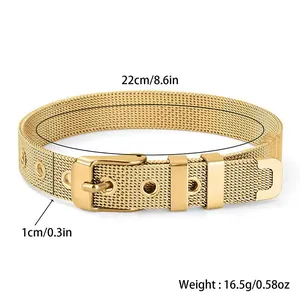 Bracelet en maille d'acier titane doré avec dimensions 22cm par 1cm et un poids de 16,5g
