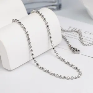 Collier chaîne à billes en acier inoxydable argenté poli avec fermoir mousqueton blanc