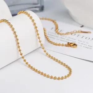 Collier à billes en acier inoxydable plaqué or 18 carats poli avec fermoir mousqueton et extension
