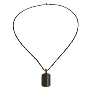 Men's titanium steel dog tag necklace with black stripes and rose gold accents