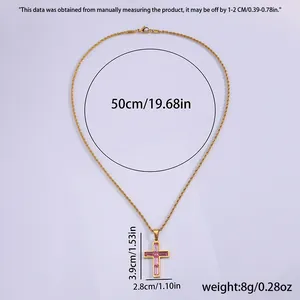 Detaillierte Größenangaben für goldene Kreuzhalskette mit rosa Schmuckstein