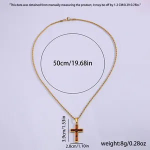 Detailansicht der goldenen Kordelkette mit rotem Kristallkreuz und Maßangaben in der Grafik