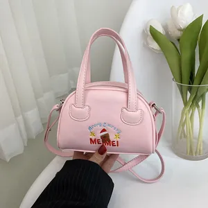Women Mini Boston Bag PU Leather Christmas Teddy Bear Embroidery Handbag Adjustable Strap Crossbody Shoulder Purse Gift