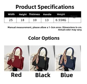 Detailed size specifications for crocodile pattern PU leather handbag with silk scarf