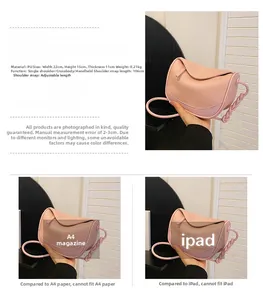 Pink PU leather shoulder bag with lychee texture and adjustable strap measurements