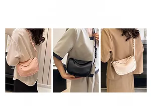 Detail showing pink, black, and white textured leather bags with woven shoulder straps