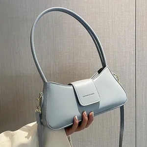 Französische Nische Urban Minimalist PU Leder Achseltasche Für Damen Kleine Klappen-Schultertasche Buchstaben-Druck Umhängetasche
