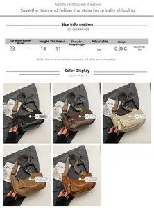 Detailed size chart for retro PU leather shoulder bag showing 23x14x11cm dimensions