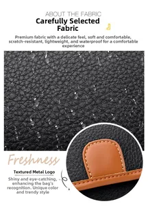 Close-up of waterproof black litchi pattern leather with durable stitching and hardware