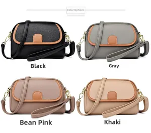 Crossbody bags in black, grey, bean pink, and khaki with lychee pattern leather