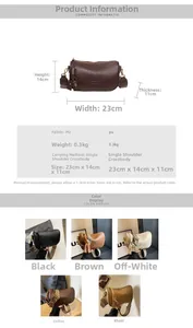 Detailed size chart for retro PU crossbody bag showing 23x14x11cm dimensions and 5 colors