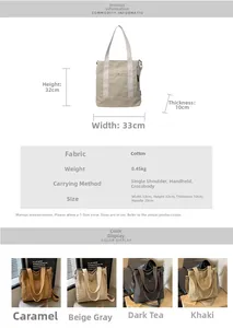 Specifiche delle dimensioni per una borsa tote in tela grande in quattro colori classici