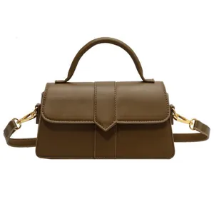 Sac à main bandoulière tendance en cuir marron pour femme avec boucle dorée élégante