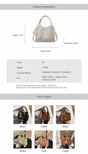Detail view of large capacity PU leather shoulder bag with fashion strap in six colors