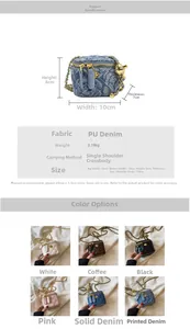 Detailed size and color chart for mini quilted chain bags with gold ball adjuster