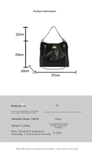 Quilted faux leather tote bag dimensions and functional strap details overview