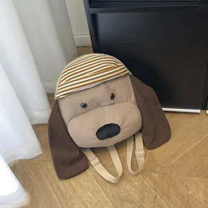 Süßer brauner gestreifter Cord-Welpenrucksack mit verstellbaren Trägern für den Alltag
