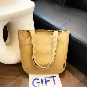 Minimalistische grote gembergele canvas draagtas voor dames met dubbele schouderbanden
