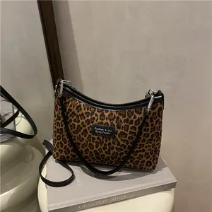 Borsa Tote Grande Capacità Leopardata Moda Donna Tela Pelle PU Borsa a Tracolla Casual Ufficio Pendolare Borsa Sottobraccio Hobo