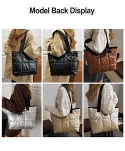 Vues détaillées de divers sacs cabas matelassés en noir marron argent et couleur or