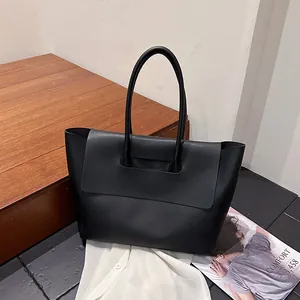 Women's Large Capacity PU Leather Tote Bag Minimalist Flip Cover Shoulder Bag Fashion Commuter Handbag Solid Office Work Bag