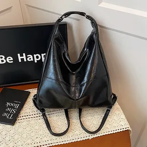 Vintage PU Leather Tote Bag Large Capacity Hobo Shoulder Bag Multi-Way Carry Backpack Style Office Commuting Handbag