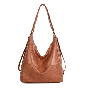 Minimalist caramel brown hobo tote bag in premium faux leather for casual commuting