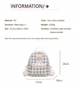 Detailed size specifications of the PU leather monogram backpack for women