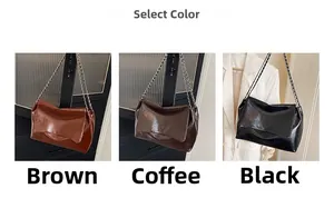 Three large tote bags in brown, coffee, and black with shiny pleated leather texture