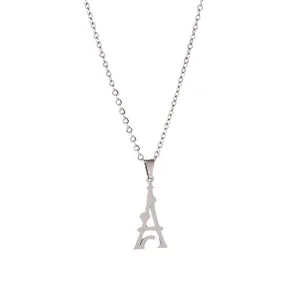 Collar con colgante de torre Eiffel plateado de acero inoxidable pulido para mujer