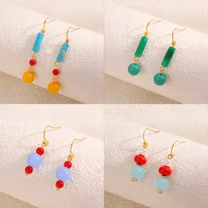 Boucles d'Oreilles Pendantes en Perle d'Eau Douce Nouveau Style Chinois Plaqué Or 18K Acier Titane pour Femmes Bijoux en Pierre Naturelle
