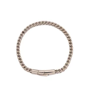 Bracciale da uomo in acciaio inossidabile lucido con chiusura a molla tonda sicura