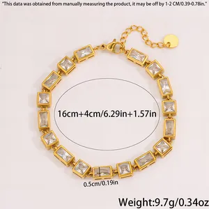 Detail of gold-plated stainless steel bracelet with cubic zirconia and lobster clasp
