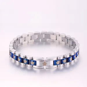 Detailed macro view of adjustable titanium steel flower bracelet in silver and blue finish
