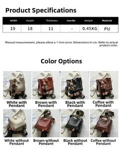 Dimensions détaillées du sac seau en cuir PU 19x18x11cm et les options de couleurs