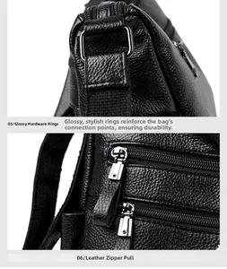 Detail of glossy hardware ring and leather zipper puller on lychee texture bag