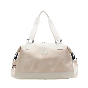 Sac de voyage chic beige à motif marbre avec grande capacité et bandoulière amovible