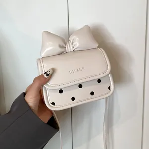 Petit Sac Bandoulière pour Femmes Nœud Doux Pois Petit Sac Carré en Cuir PU Sac à Épaule Accessoire de Mode Fille