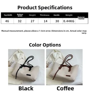 Size chart showing large canvas tote dimensions: 46x27x14 cm with handle height 30 cm