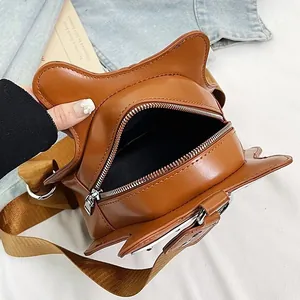 Borsa a tracolla con orecchie di gatto in pelle PU marrone con interno ampio