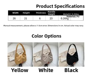 Size specifications and colors for the pleated PU leather underarm handbag collection
