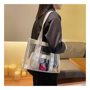 Transparent PVC tote bag detail showing large capacity with internal canvas pouch