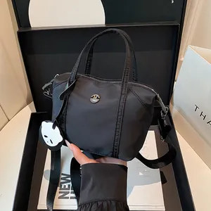 Women Fashion Nylon Crossbody Bag Macaron Color Dumpling Bag With Cute Panda Charm Adjustable Strap Shoulder Bag Handbag