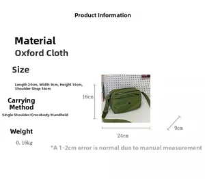 Détails des dimensions du sac à bandoulière en tissu oxford à carreaux verts avec sangle